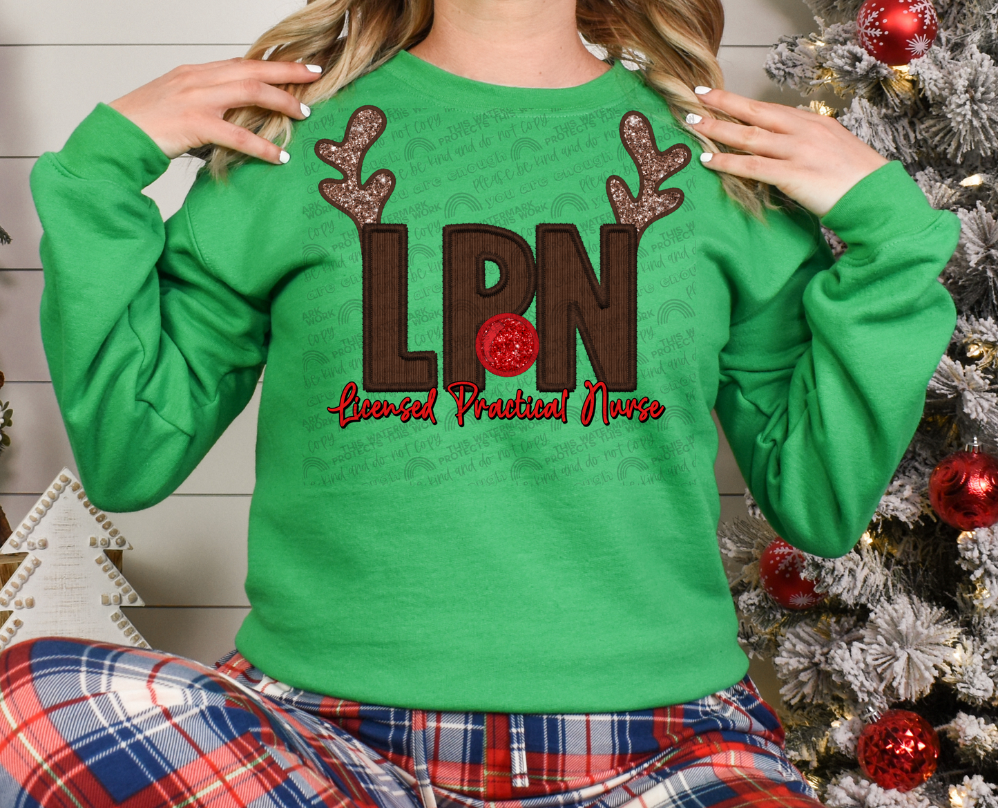 Faux Embroidery Reindeer LPN