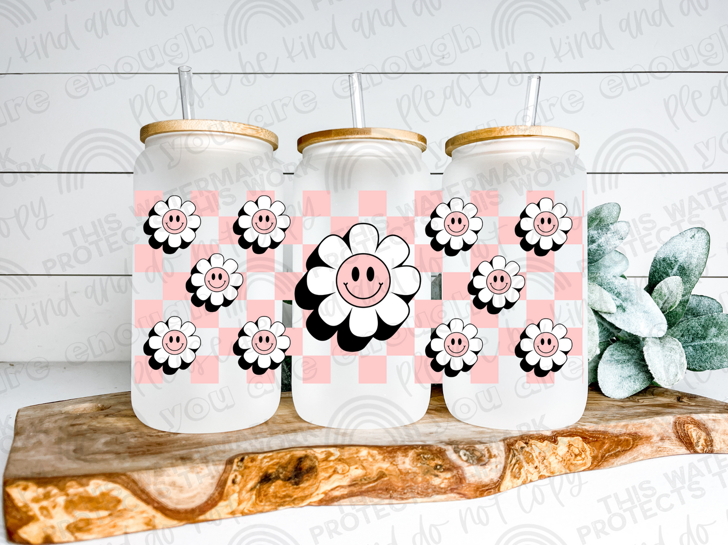 Pink Daisy Checkered