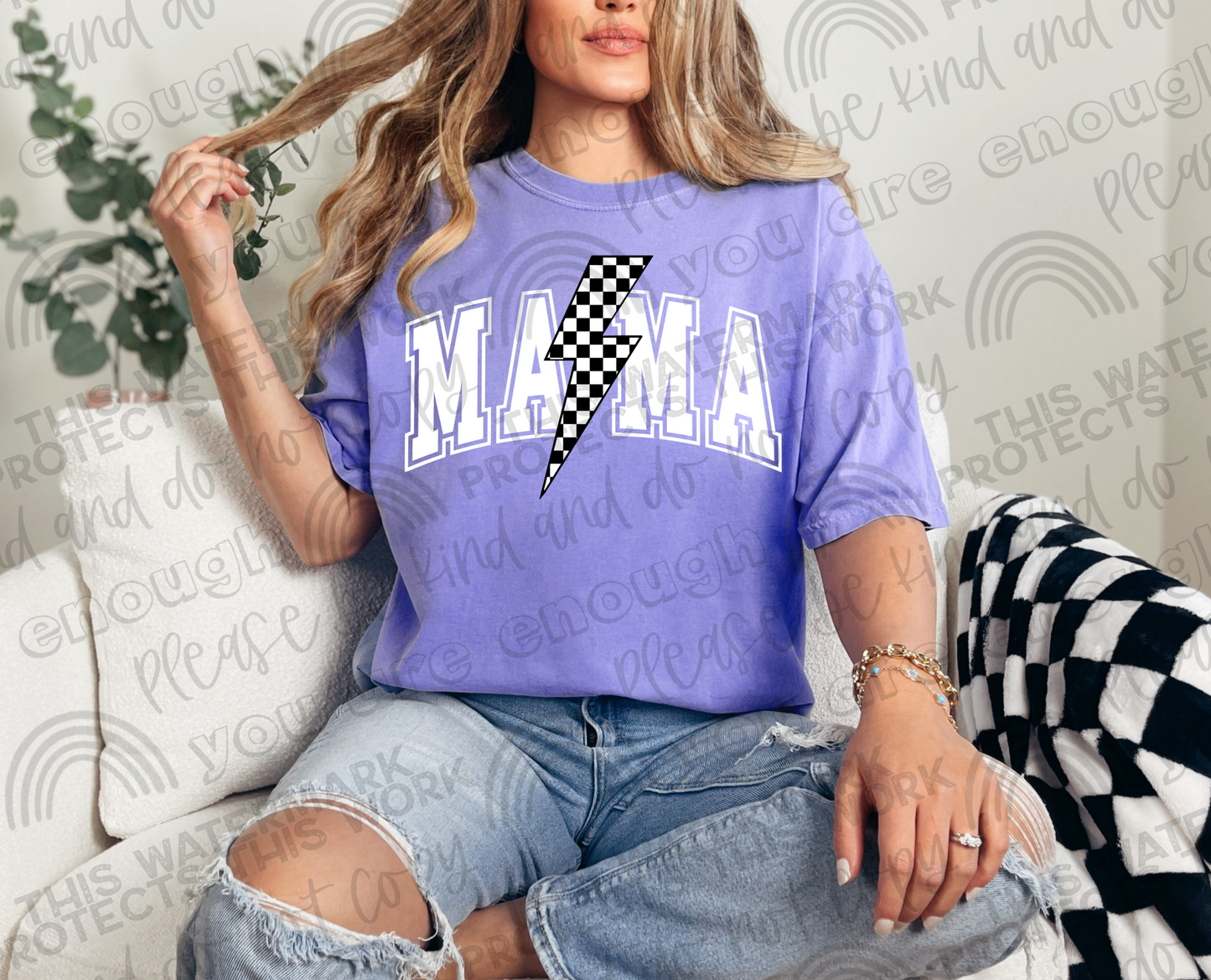 Mama Checkered Bolt DTF