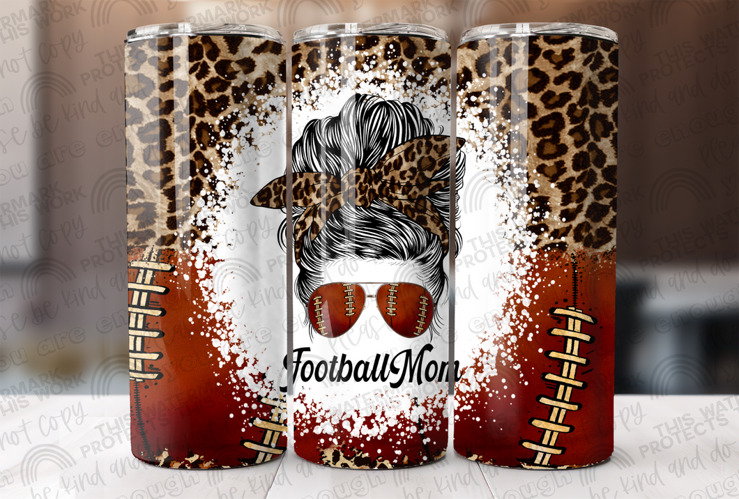 Messy Bun Football Mama W/ Leopard Print