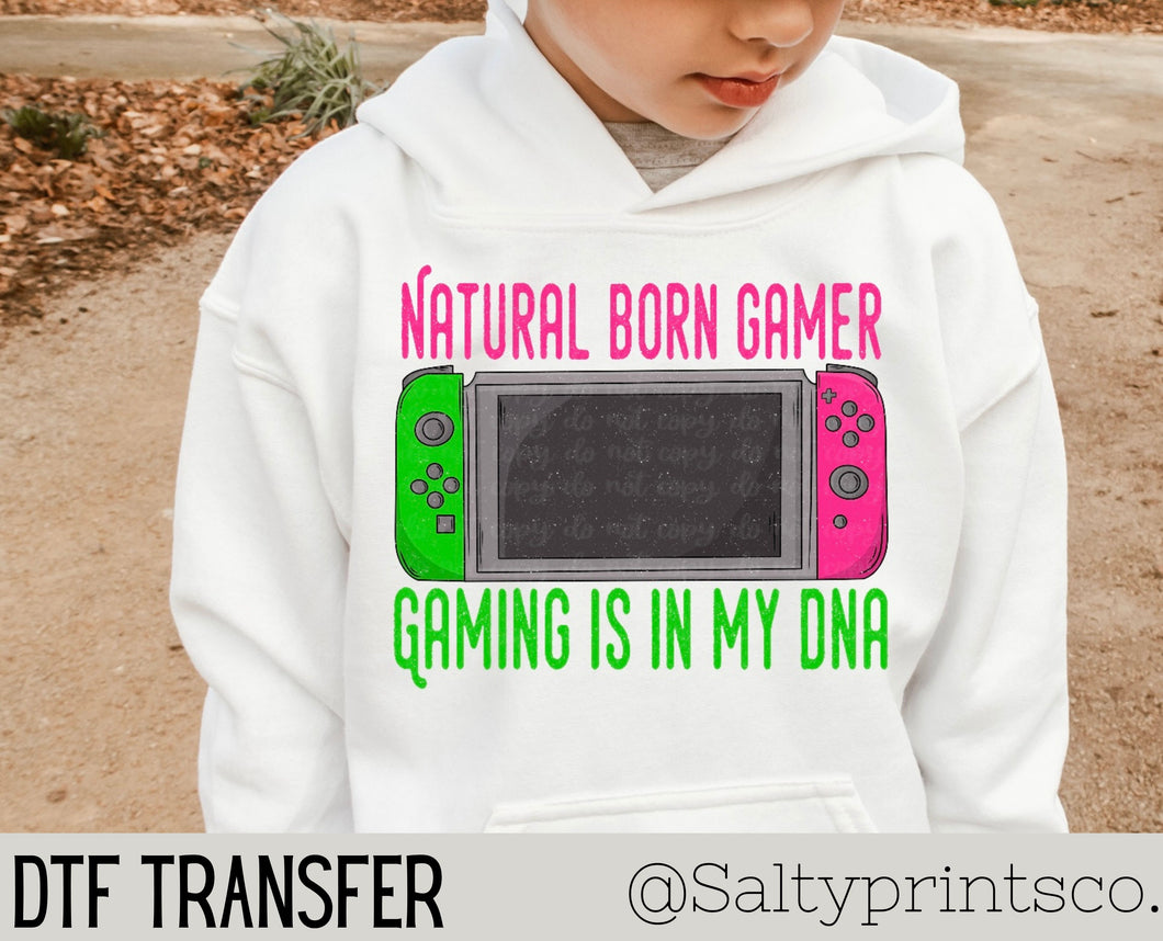 Natural Born Gamer (Green&Pink) DTF