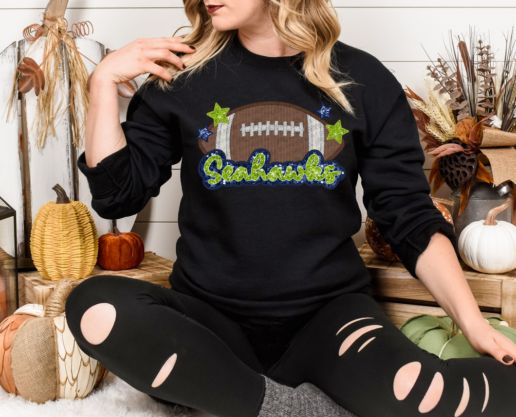 Faux Embroidery Glitter Seahawks