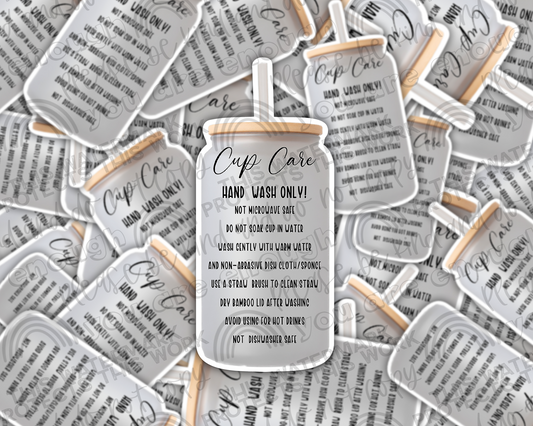 Cup Care Instructions Sticker