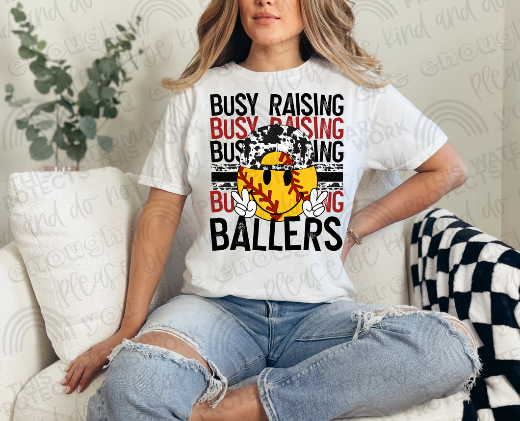 Busy Raising Softball Ballers W/ Cow Print Cap DTF