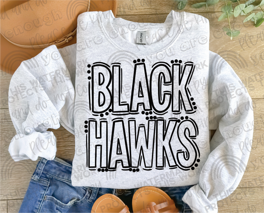 Black Hawks Doodle Dots DTF