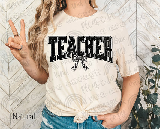 Checkered Bow Teacher DTF