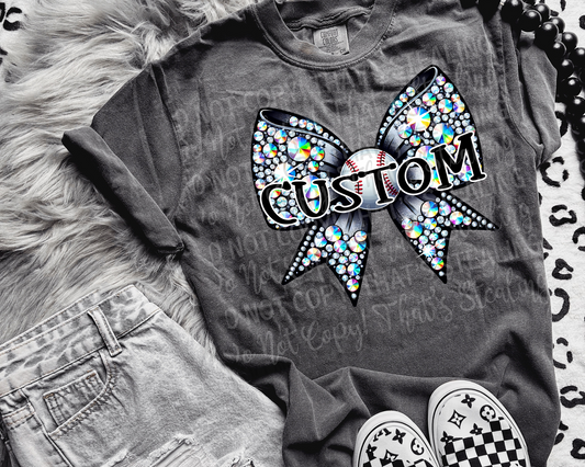 Faux Rhinestone Bow Baseball - Custom