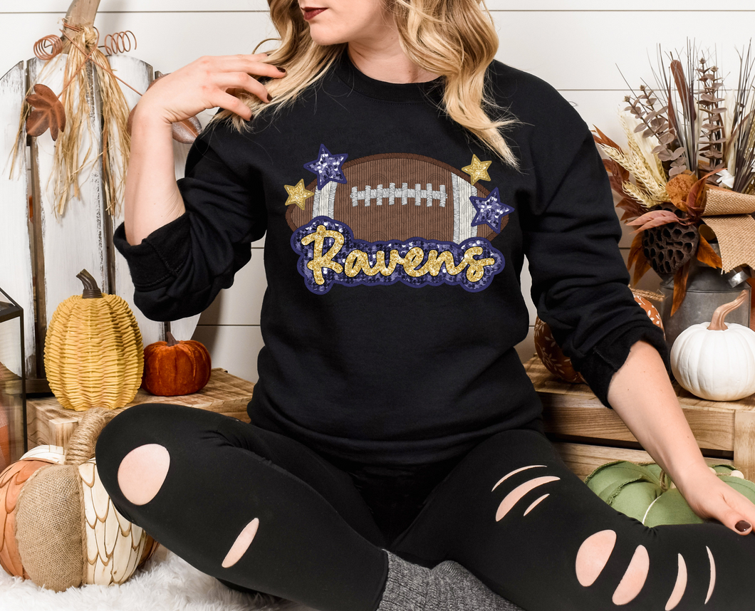 Faux Embroidery Glitter Ravens