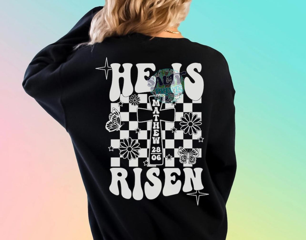 He Is Risen; White Checkered HTV Transfer